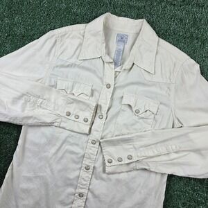 Lucky Brand Womens Western Pearl Snap Shirt Cream Cotton Long Sleeve Small